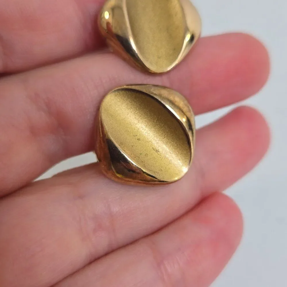 Cufflinks Gold Tone Matte Geometric Square Stripe Vintage MCM Art Deco Look